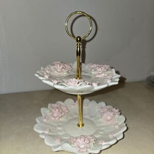 Ross Vintage Inspo 2 Tier Floral Ring Holder / Candy Stand